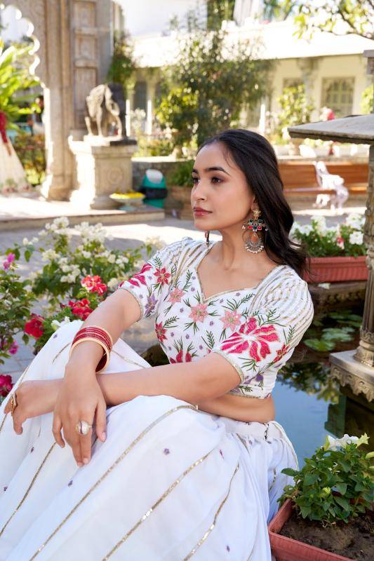 LNB 1413 WHT Georgette Lehengha choli suppliers